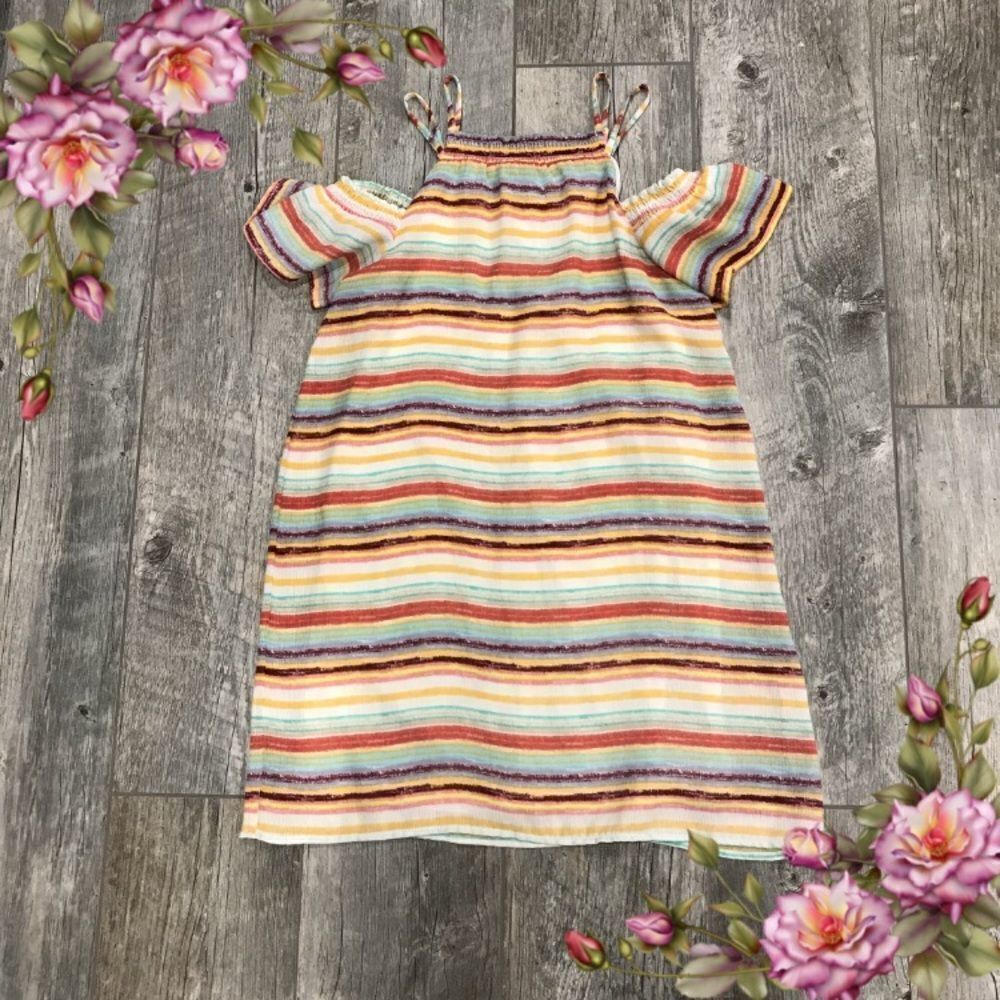 Girls’ Cute striped cold shoulder dress